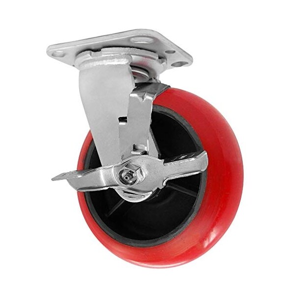 Medium Duty 5"X 2" Crown Polyurethane ON Iron Wheel W/ Brake, Swi